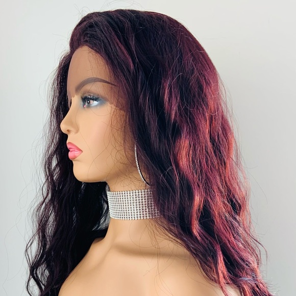 Burgundy Wine Loose Wave 13x2 Lace Front Synthetic Wig - Picture 4 of 15